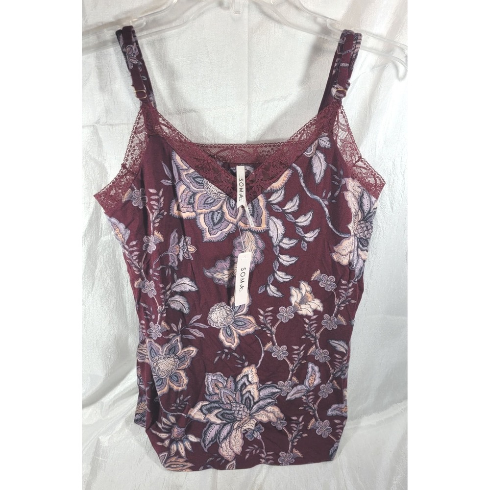 Soma Women's Cool Nights Lace Trim Cami - Paisley Splendor Plum - Size Small